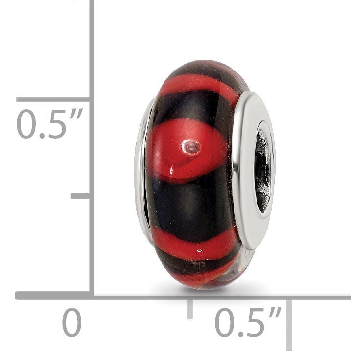 Sterling Silver 925 Hand-Blown Glass Bead in Red/Black Antiqued Finish