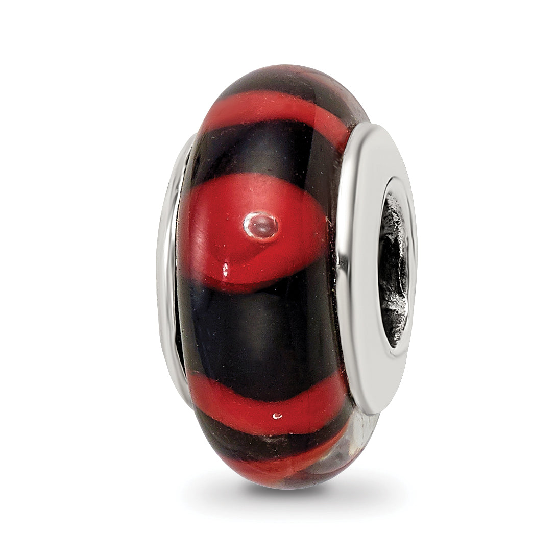 Sterling Silver Reflections Red/Black Hand-blown Glass Bead Main image