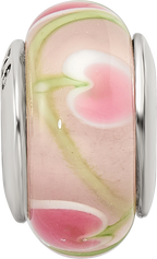 Sterling Silver Hand-Blown Pink/Green Glass Bead with Antiqued Finish