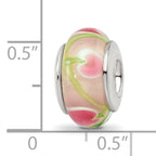 Sterling Silver Hand-Blown Pink/Green Glass Bead with Antiqued Finish