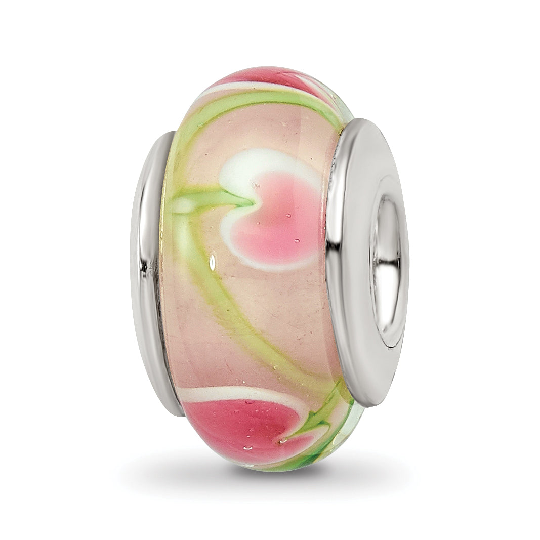 Sterling Silver Reflections Pink/Green Hand-blown Glass Bead