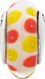Sterling Silver 925 Hand-Blown Glass Bead with Red and White Design