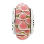 Sterling Silver 925 Pink Floral Hand-Blown Glass Bead with Antiqued Finish