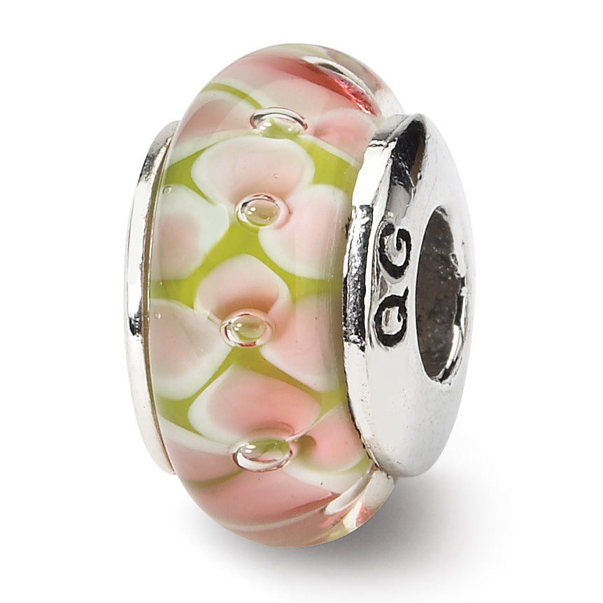 Sterling Silver Reflections Pink Floral Hand-blown Glass Bead Main image