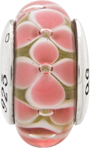 Sterling Silver 925 Pink Floral Hand-Blown Glass Bead with Antiqued Finish Secondary image