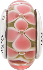 Sterling Silver 925 Pink Floral Hand-Blown Glass Bead with Antiqued Finish