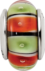 Sterling Silver 925 Antiqued Glass Bead in Orange and Red Tones