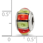 Sterling Silver 925 Antiqued Glass Bead in Orange and Red Tones