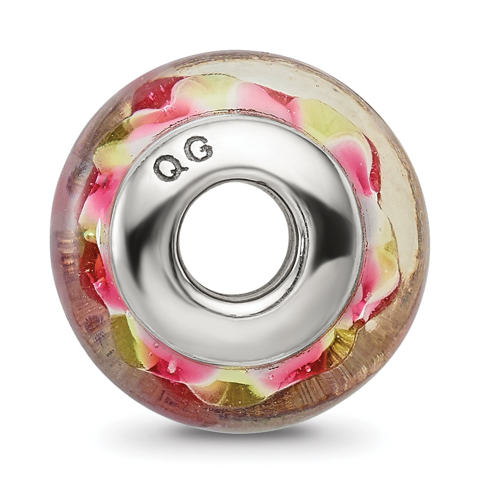 Sterling Silver Hand-Blown Pink/Yellow Glass Bead with Antiqued Finish Secondary image