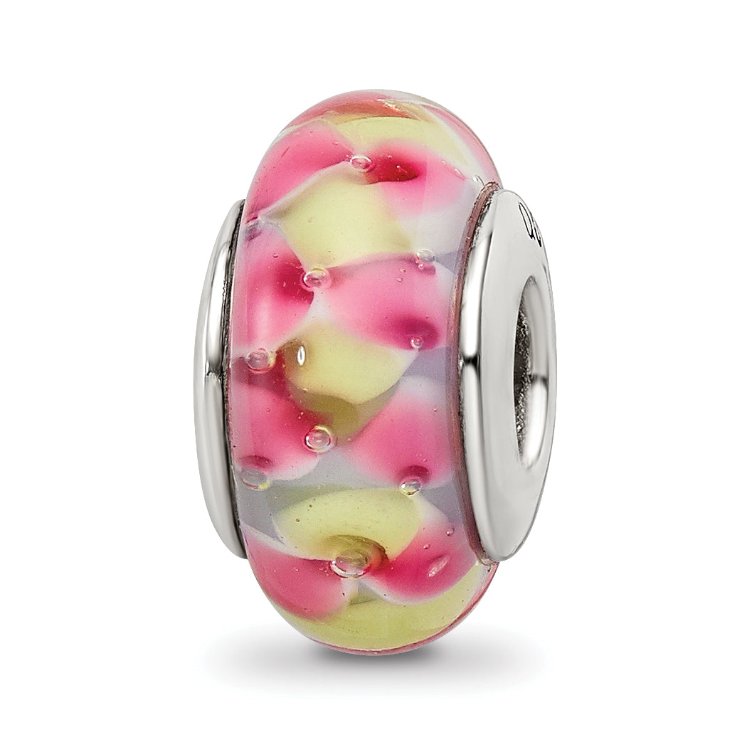 Sterling Silver Reflections Pink/Yellow Hand-blown Glass Bead Main image