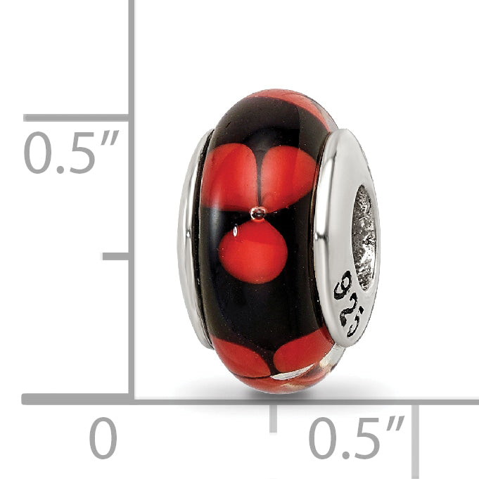 Sterling Silver Reflections Red/Black Hand-blown Glass Bead