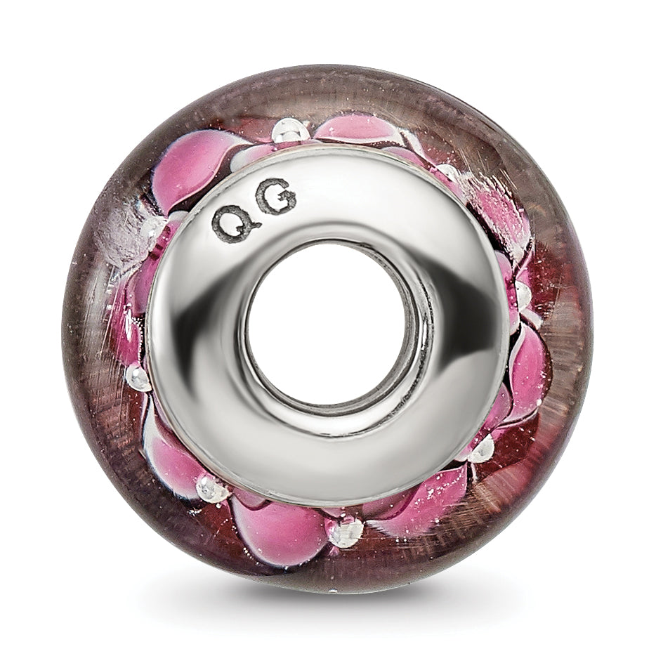 Sterling Silver 925 Hand-Blown Glass Bead with Black and Pink Details Secondary image