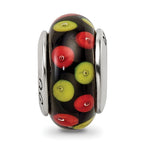 Sterling Silver Hand-Blown Red/Black Glass Bead with Antique Finish