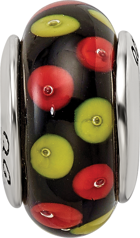 Sterling Silver Hand-Blown Red/Black Glass Bead with Antique Finish
