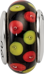 Sterling Silver Hand-Blown Red/Black Glass Bead with Antique Finish