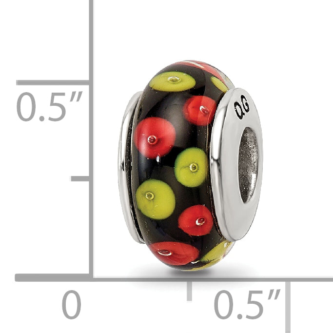 Sterling Silver Hand-Blown Red/Black Glass Bead with Antique Finish