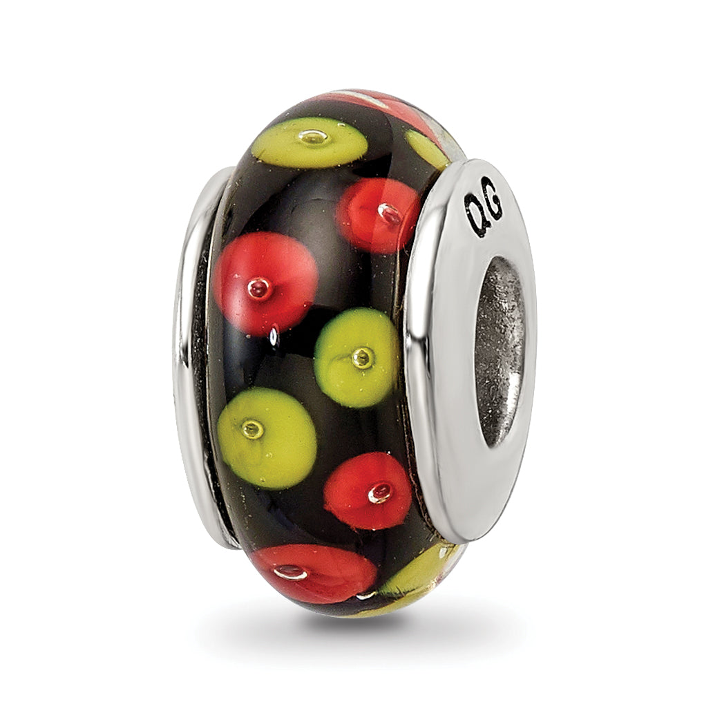 Sterling Silver Reflections Red/Black Hand-blown Glass Bead
