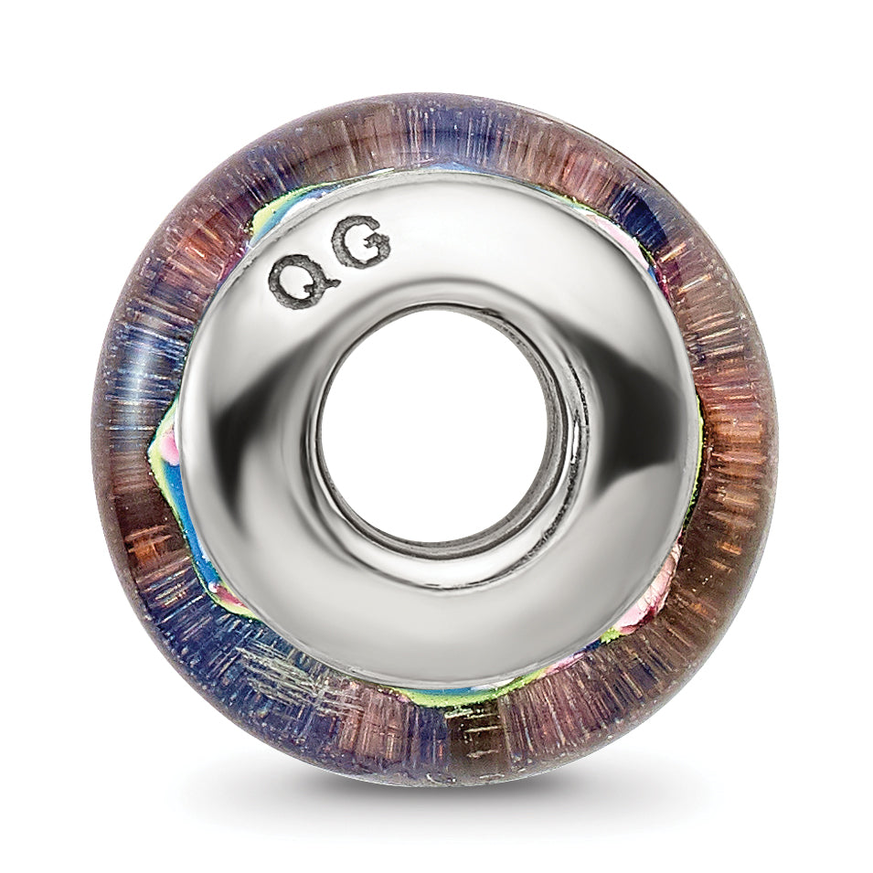 Sterling Silver Blue Floral Glass Bead with Hand-Blown Design Secondary image
