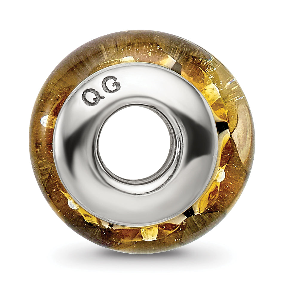 Sterling Silver 925 Yellow Hand-Blown Glass Bead with Antiqued Finish Secondary image