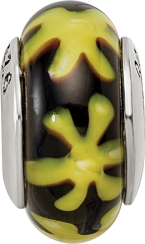 Sterling Silver Reflections Yellow/Black Hand-blown Glass Bead