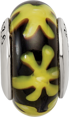 Sterling Silver Reflections Yellow/Black Hand-blown Glass Bead