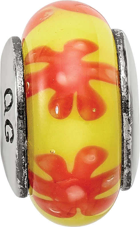 Sterling Silver Reflections Yellow/Orange Hand-blown Glass Bead