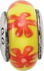 Sterling Silver Hand-Blown Glass Bead with Yellow-Orange Swirl Pattern