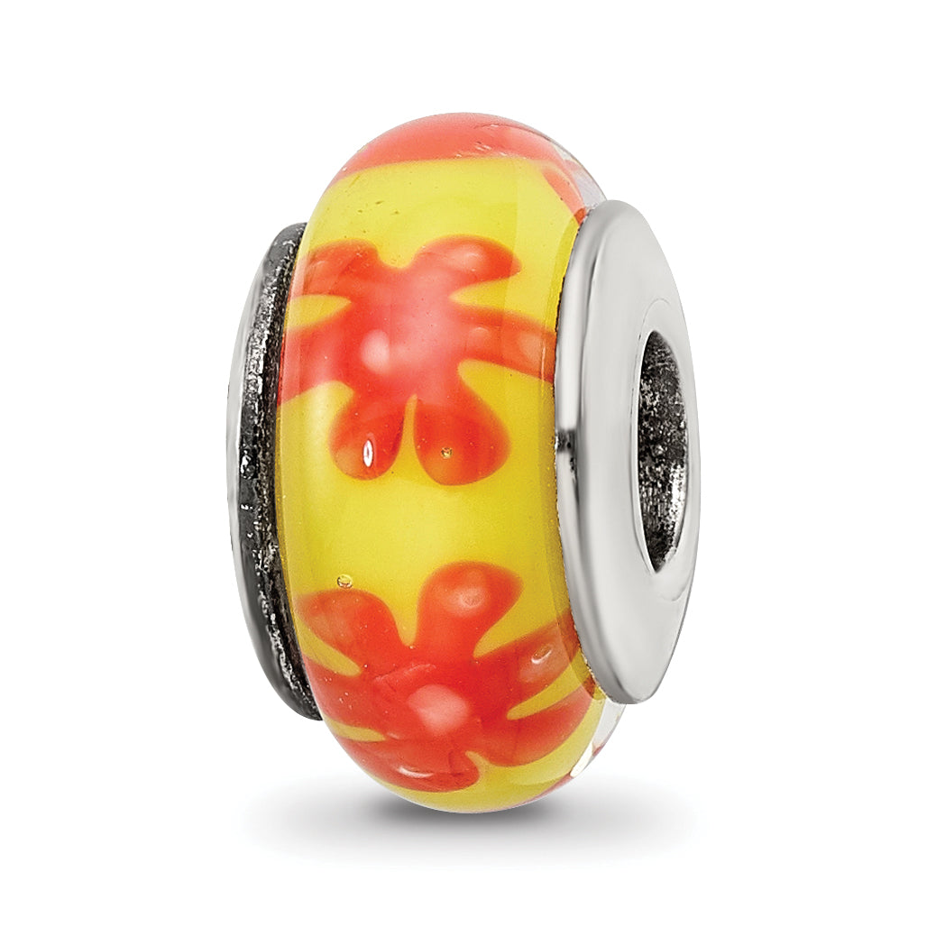 Sterling Silver Reflections Yellow/Orange Hand-blown Glass Bead Main image
