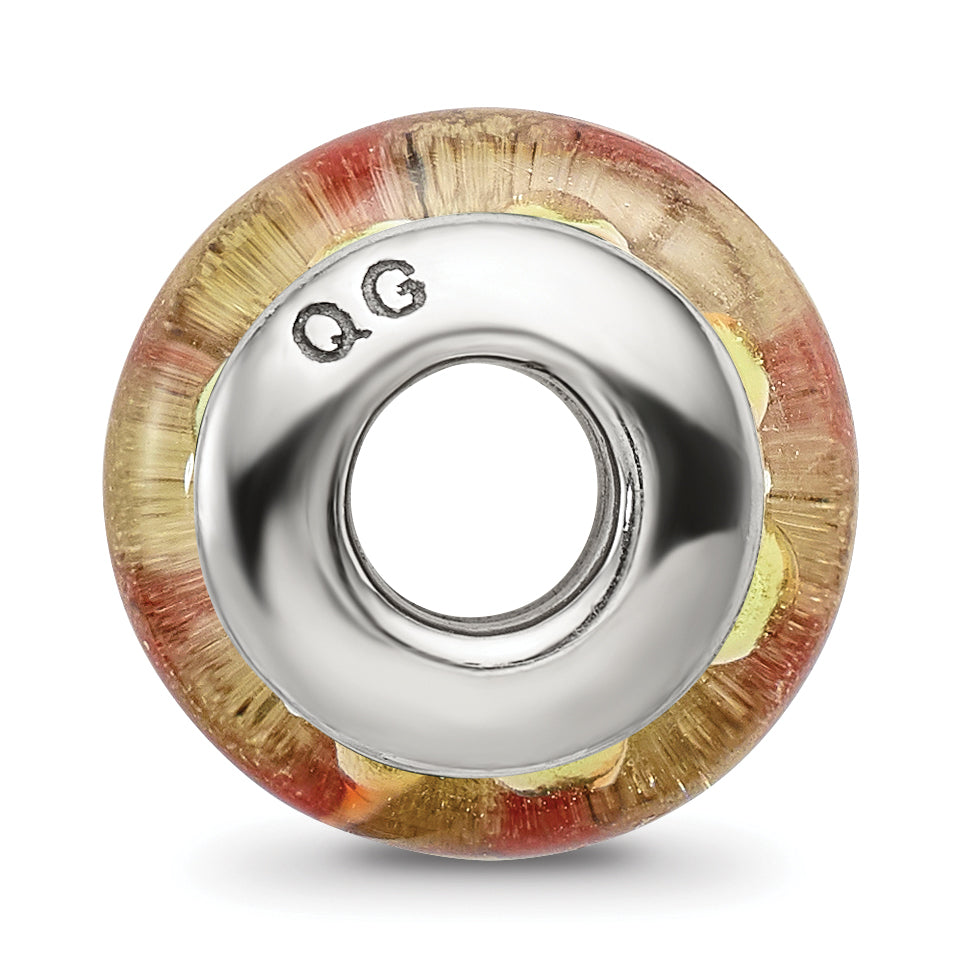 Sterling Silver 925 Yellow Floral Hand-Blown Glass Bead, Antiqued Finish Secondary image
