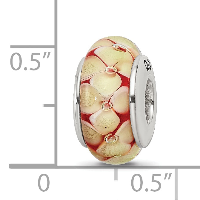 Sterling Silver 925 Yellow Floral Hand-Blown Glass Bead, Antiqued Finish