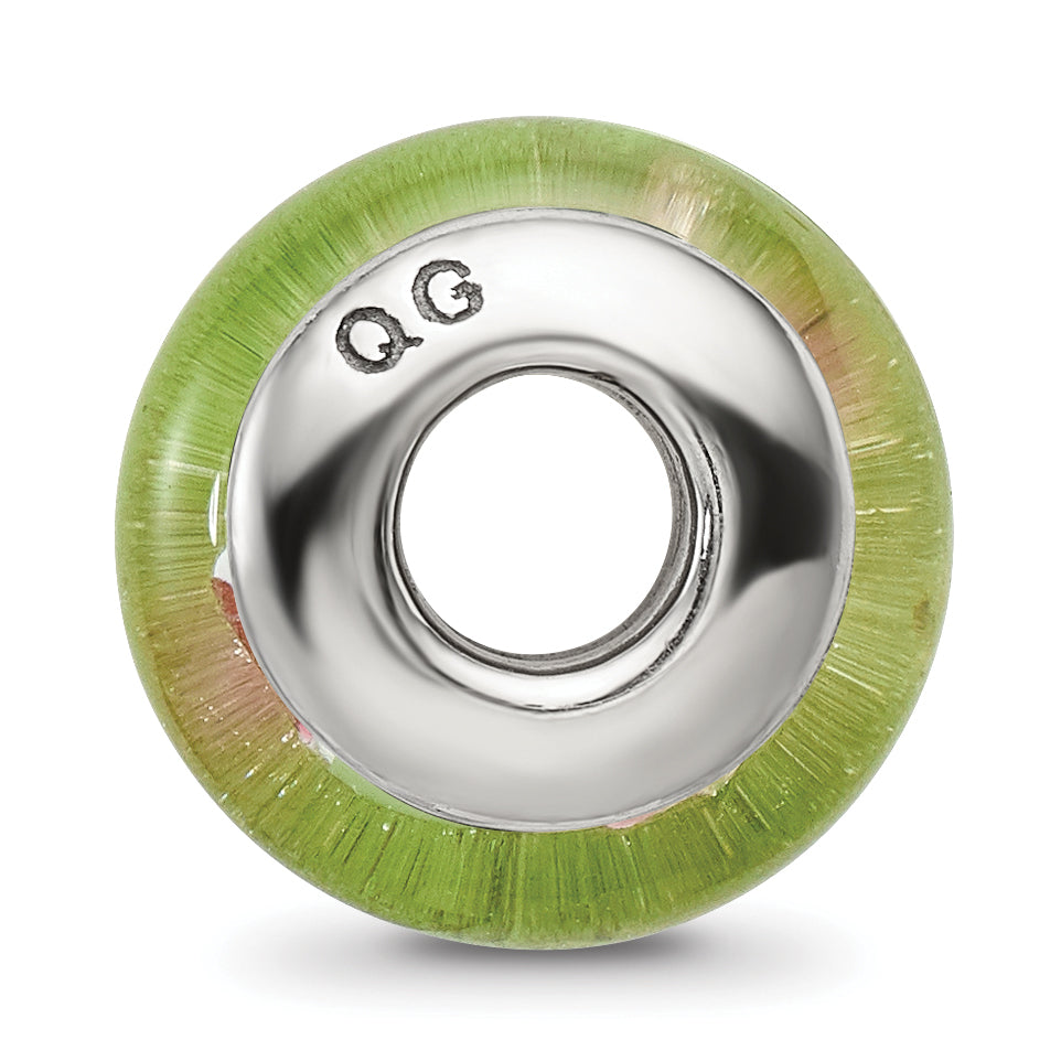 Sterling Silver 925 Hand-Blown Glass Bead in Green/Pink Antiqued Finish Secondary image