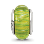 Sterling Silver Green Hand-Blown Glass Bead with Antiqued Finish