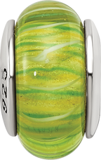 Sterling Silver Green Hand-Blown Glass Bead with Antiqued Finish