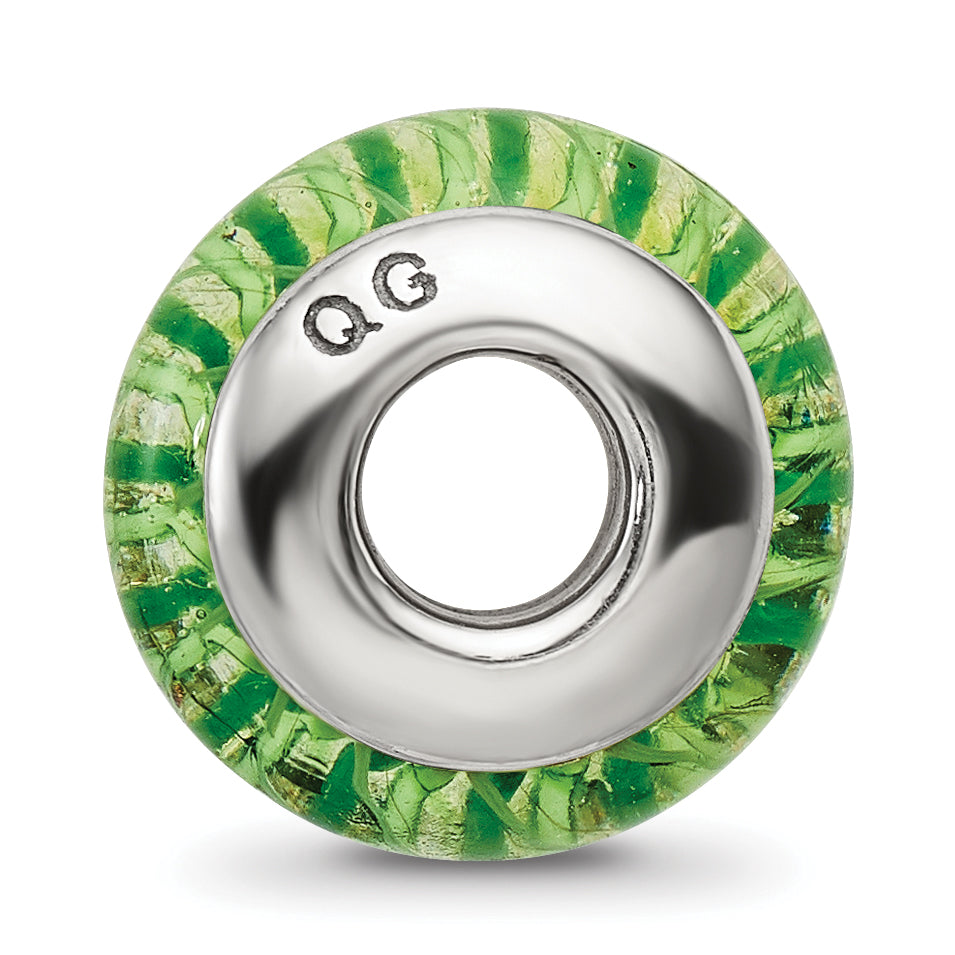 Sterling Silver Hand-Blown Green Glass Bead with Antiqued Finish  Elegant and Solid Design Secondary image