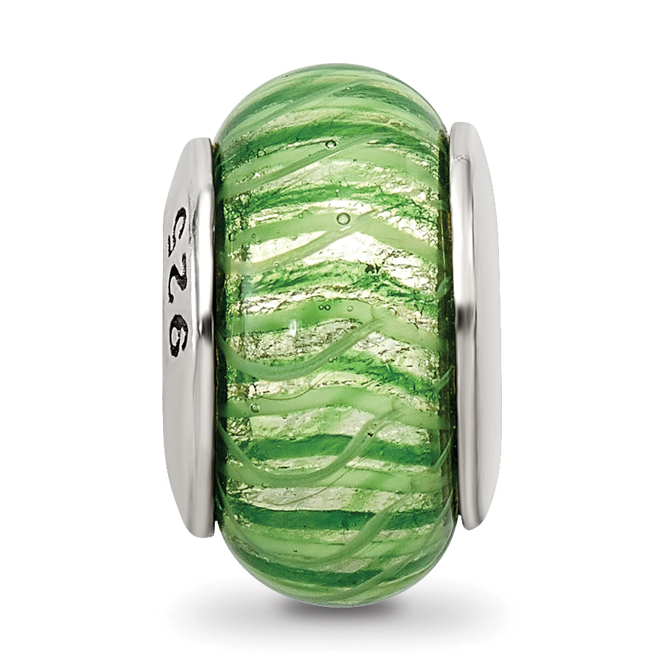 Sterling Silver Hand-Blown Green Glass Bead with Antiqued Finish  Elegant and Solid Design