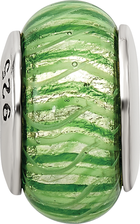 Sterling Silver Hand-Blown Green Glass Bead with Antiqued Finish  Elegant and Solid Design