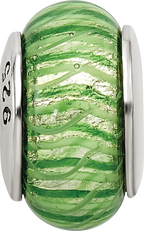 Sterling Silver Hand-Blown Green Glass Bead with Antiqued Finish  Elegant and Solid Design