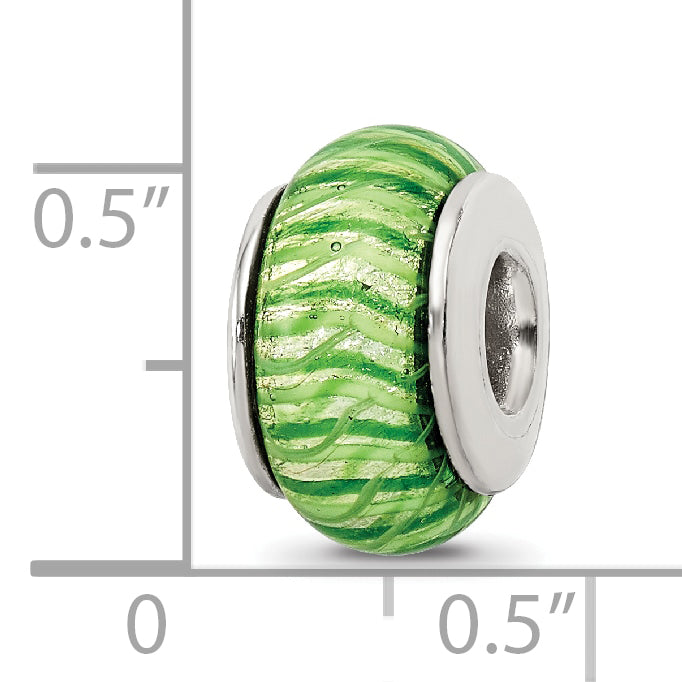 Sterling Silver Hand-Blown Green Glass Bead with Antiqued Finish  Elegant and Solid Design