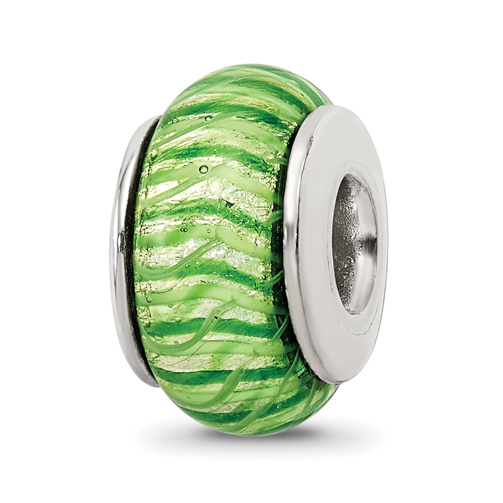 Sterling Silver Reflections Green Hand-blown Glass Bead Main image
