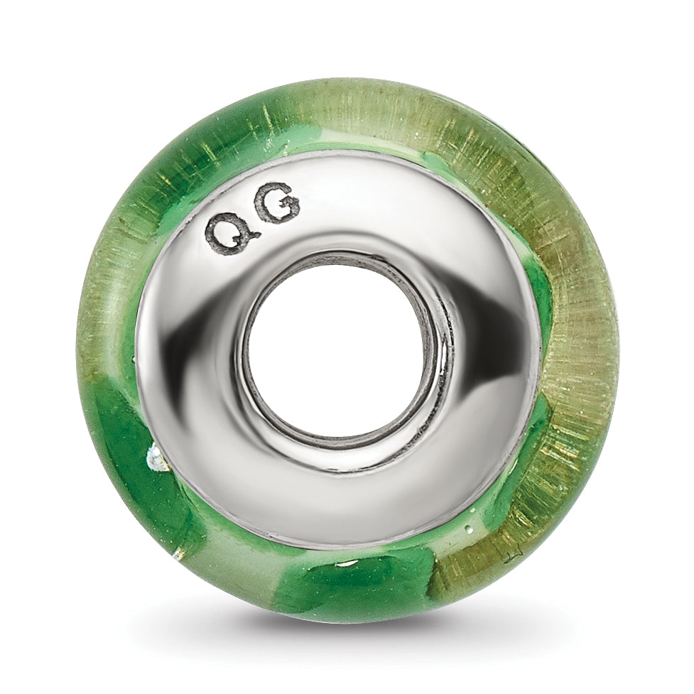 Sterling Silver 925 Antiqued Green Glass Bead Elegant Hand-Blown Design Secondary image
