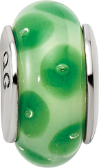 Sterling Silver 925 Antiqued Green Glass Bead Elegant Hand-Blown Design
