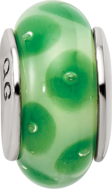 Sterling Silver 925 Antiqued Green Glass Bead Elegant Hand-Blown Design