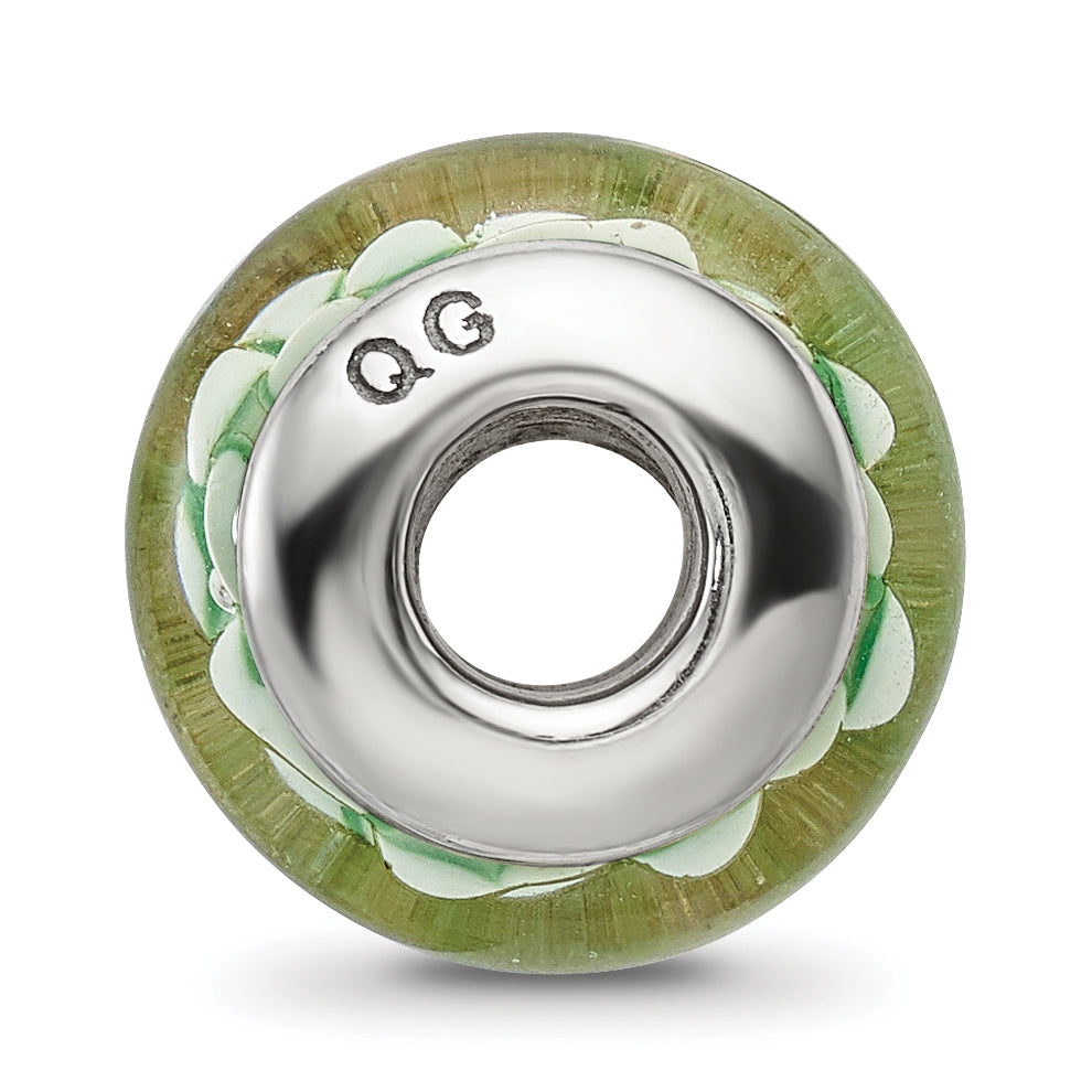 Sterling Silver Green Floral Hand-Blown Glass Bead with Antiqued Finish Secondary image
