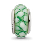 Sterling Silver Green Floral Hand-Blown Glass Bead with Antiqued Finish