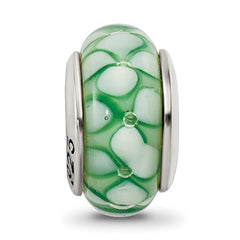 Sterling Silver Green Floral Hand-Blown Glass Bead with Antiqued Finish