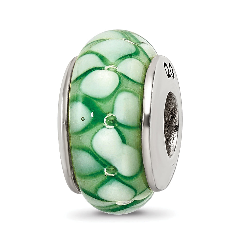 Sterling Silver Reflections Green Floral Hand-blown Glass Bead Main image