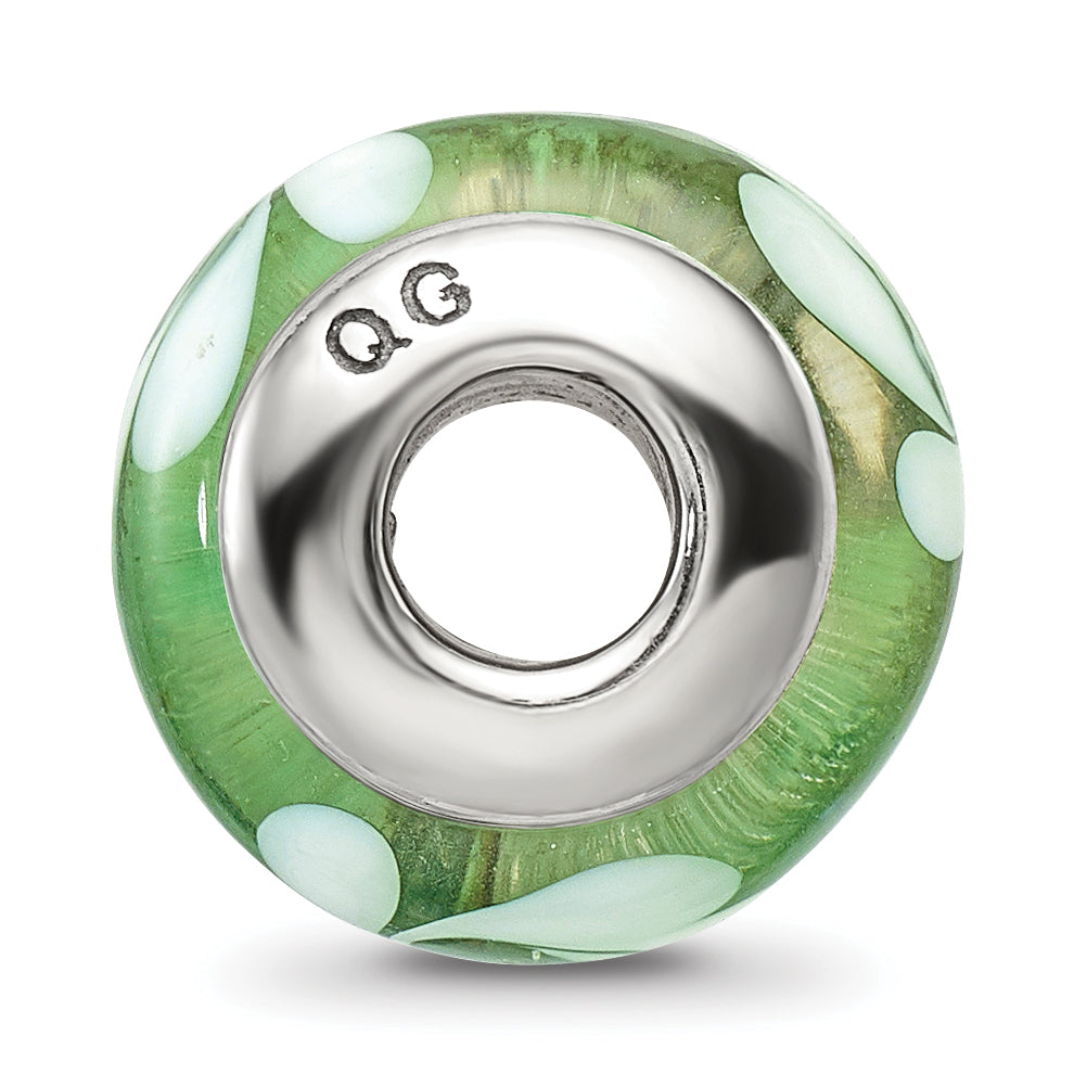 Sterling Silver Green/White Hand-Blown Glass Bead with Antiqued Finish Secondary image