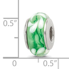 Sterling Silver Green/White Hand-Blown Glass Bead with Antiqued Finish