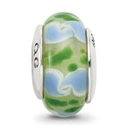 Sterling Silver 925 Hand-Blown Glass Bead in Green/Blue with Antiqued Finish
