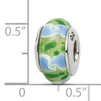 Sterling Silver 925 Hand-Blown Glass Bead in Green/Blue with Antiqued Finish